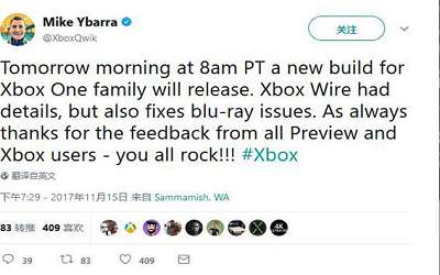 微软xbox one x将在近日更新修复4k蓝光播放问题