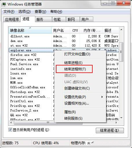 结束进程树