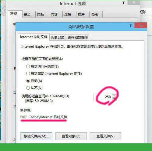 修改ie缓存目录